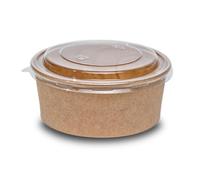 Commerline 1000 ml Bio Ensaladera Cuencos | 150 cuencos para ensalada Bowl desechables con tapa | Caja de cartón para ensalada Kraft cuencos desechables (1000 ml, 150 unidades)