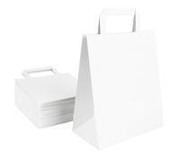 Commerline Bolsas de Papel Kraft | 18+8 x 22 cm, 250 Unidades, Blanco | Bolsas de Regalo | Bolsitas de Transporte con Asa | Bolsitas Reutilizables