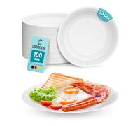Commerline Platos de Papel 100 Unidades | Redondos Ø 23 cm | Desechables | KU23 | Vajilla de Fiesta | Plato de Papel para Aperitivos