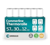 Commerline Rollos de papel térmico | 57 mm x 30 mm x 12 mm, 10 metros, 5 rollos | Ec rollos, rollo para recibos ec, papel térmico, rollos de caja registradora