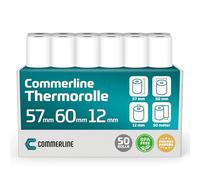 Commerline Rollos térmicos de 57 x 60 x 12, 50 metros, 50 rollos, rollos Ec, dispositivo de recibos Ec, papel térmico, rollos de caja registradora