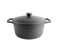 Commichef Cacerola ligera de hierro fundido, 22 cm, 3 l, negra: olla holandesa con tapa para cocinar y hornear pan, sartén esmaltada, olla para guisos compatible con placas de inducción