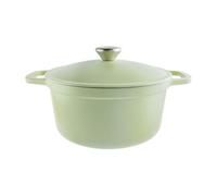 Commichef Cacerola ligera de hierro fundido, 22 cm, 3 l, verde: olla holandesa con tapa para cocinar y hornear pan, sartén esmaltada, olla para guisos compatible con placas de inducción