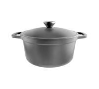 Commichef Cacerola ligera de hierro fundido, 24 cm, 3,5 l, negra: olla holandesa con tapa para cocinar y hornear pan, sartén esmaltada, olla para guisos compatible con placas de inducción