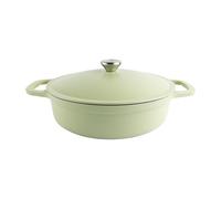 Commichef Cacerola ligera de hierro fundido, 28 cm, 3 l, verde: olla holandesa con tapa para cocinar y hornear pan, sartén esmaltada, olla para guisos compatible con placas de inducción
