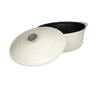 Commichef Cacerola Ovalada, Cazuela, Crema, Aluminio Fundido, 32cm Diámetro, Capacidad de 5,8 Litros, Con Tapa, Apta Para Hornos y Placas de Cocción, XO-632CR