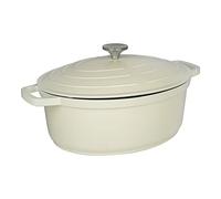 Commichef Cacerola Ovalada, Cazuela, Crema, Aluminio Fundido, 32cm Diámetro, Capacidad de 5,8 Litros, Con Tapa, Apta Para Hornos y Placas de Cocción, XO-632CR