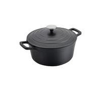 Commichef Cacerola Redonda, Cazuela, Negra, 24cm Diámetro, Aluminio Fundido, Con Tapa, Apta Para Hornos y Placas de Cocción, XR-724BK