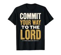 Commit Your Way To The Lord Salmo 37:5 Versículo de la Biblia Camiseta gráfica económica, Hombre, Negro, L