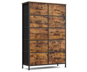 Commode moderne dix tiroirs, acier, chambre ou salon, marron et noir