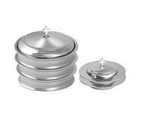 Communion Ware - 3 bandejas para servir vino sagrado con tapa y 2 platos apilables para pan con tapa, acero inoxidable (espejo/plata)