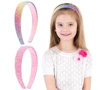 COMNICO 2 diademas con purpurina para niñas, lindas diademas anchas y gruesas brillantes, antideslizantes, con lentejuelas arcoíris, accesorios para el cabello para niñas pequeñas para niños y mujeres