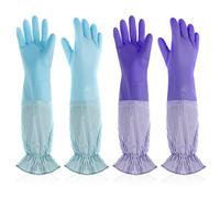 COMNICO Guantes de limpieza reutilizables para lavavajillas, 2 pares de 18 pulgadas, PVC, antideslizantes, resistentes al agua, longitud del brazo, guantes de lavado para el hogar, cocina, baño,