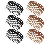 COMNICO Peines laterales franceses, 6 piezas de peine de plástico para el pelo, juego de peine lateral para dientes (negro/marrón oscuro)