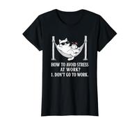 Cómo Evitar el estrés en el Trabajo no te vayas Divertido Gato Anti Trabajo Camiseta gráfica económica, Mujer, Negro, S