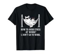 Cómo Evitar el estrés en el Trabajo no te vayas Divertido Gato Anti Trabajo Camiseta gráfica económica, Hombre, Negro, L
