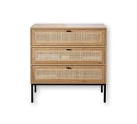 Casâme Cómoda 3 Cajones Efecto Madera con Rejilla De Ratán L80 X P39 Cm - Jaya