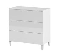 Habitdesign Cómoda 3 Cajones, 76x80x40 (AltoxAnchoxFondo-en cm), Cajonera Dormitorio Color Blanco Brillo, Modelo Loft