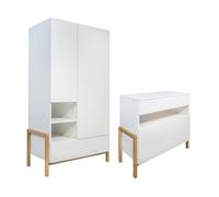 Cómoda 3 cajones y armario 2 puertas 1 cajón kocot kids victor - blanco y roble