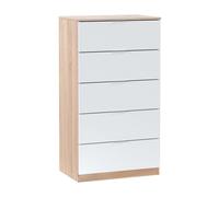 Cómoda 5 cajones nilo color roble/blanco, 60 cm (ancho) 40 cm (profundo) 110 cm (altura)