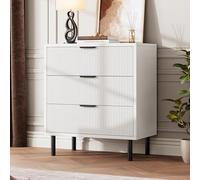 Cómoda Acanalada Con 3 Cajones, Organizador De Armario De 75 Cm De Alto Con Dispositivo Antivuelco, Cómoda De Madera Con Espacio De Almacenamiento y Patas De Metal Para Dormitorio, Entrada y Espacios