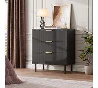 Cómoda Acanalada Con 3 Cajones, Organizador De Armario De 75 Cm De Alto Con Dispositivo Antivuelco, Cómoda De Madera Con Espacio De Almacenamiento y Patas De Metal Para Dormitorio, Entrada y Espacios