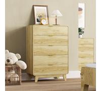 Cómoda Acanalada De 5 Cajones, De Madera De 117 cm De Alto, Con Tiradores De Metal Dorado, Diseño De Perfil Curvo, Moderna Vitrina De Madera Con Patas Sólidas Para Sala De Estar, Dormitorio y Entrada