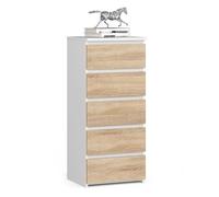 Cómoda akord cl5 blanco 40 cm 5 cajones frente frente en color roble sonoma 40x35x92 cm