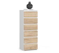 Cómoda akord cl5 blanco 40 cm 6 cajones frente frente en color roble sonoma 40x35x109 cm