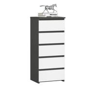 AKORD | Cómoda con 5 cajones | Cómoda Alta | Mueble Moderno para Sala de Estar, Comedor, Dormitorio, Entrada, baño | Armario para habitación Infantil | 35x40x92 cm | Gris Grafito & Blanco Frente