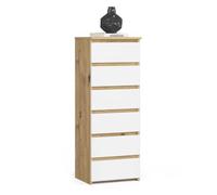 Cómoda akord cl6 roble artisan 40 cm 6 cajones frente en color blanco 40x35x109 cm