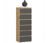 Cómoda AKORD CL6 Roble Artisan 40 cm 6 cajones frente en color Grafito Gris 40x35x109 cm