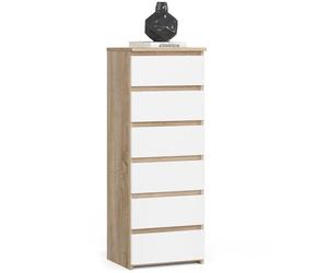 Cómoda akord cl6 roble sonoma 40 cm 6 cajones frente en color blanco 40x35x109 cm