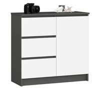 AKORD Cómoda Jerry | Cajonero con 1 Puerta 3 Cajones 2 Estantes | Credenza Alta 80 cm | 80x35x77 cm | Gris Grafito & Blanco Frente