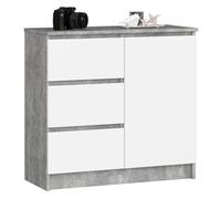 AKORD Cómoda Jerry | Cajonero con 1 Puerta 3 Cajones 2 Estantes | Credenza Alta 80 cm | 80x35x77 cm | Cemento & Blanco Frente