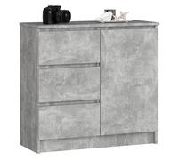 Cómoda akord jerry gris hormigón 80 cm 1 puerta 3 cajones frente en color gris hormigón 2 estantes 80x35x77 cm