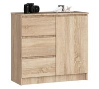 Cómoda akord jerry roble sonoma 80 cm 1 puerta 3 cajones frente en color roble sonoma 2 estantes 80x35x77 cm