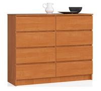 Cómoda akord k120 aliso 120 cm 8 cajones frente en color aliso 120x40x99 cm