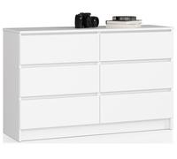 Cómoda AKORD K120 Blanco 120 cm 6 cajones frente en color Blanco 120x40x77 cm