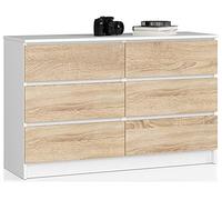 Cómoda AKORD K120 Blanco 120 cm 6 cajones frente en color Roble Sonoma 120x40x77 cm
