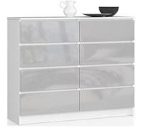 Cómoda AKORD K120 Blanco 120 cm 8 cajones frente en color Metálico Brillo 120x40x99 cm