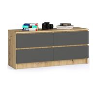 Cómoda akord k120 roble artisan 120 cm 4 cajones frente en color grafito gris 120x40x55 cm