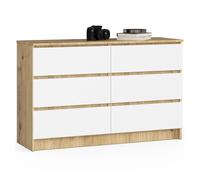 Cómoda akord k120 roble artisan 120 cm 6 cajones frente en color blanco 120x40x77 cm