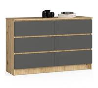 Cómoda AKORD K120 Roble Artisan 120 cm 6 cajones frente en color Grafito Gris 120x40x77 cm