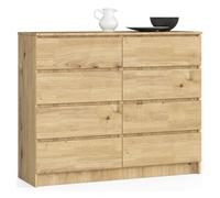 AKORD Cómoda K120 Roble Artisan 120 cm 8 cajones Frente en Color Roble Artisan 120x40x99 cm