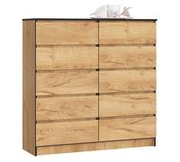 AKORD Cómoda K120 Roble Craft 120 cm 10 cajones Frente en Color Roble Craft 120x40x121 cm