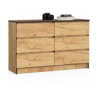Cómoda akord k120 roble craft 120 cm 6 cajones frente en color roble craft 120x40x77 cm