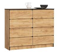 Cómoda akord k120 roble craft 120 cm 8 cajones frente en color roble craft 120x40x99 cm