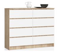 Cómoda akord k120 roble sonoma 120 cm 8 cajones frente en color blanco 120x40x99 cm