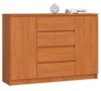 Cómoda akord k140 aliso 138 cm 2 puertas 4 cajones frente en color aliso 4 estantes 138x40x99 cm